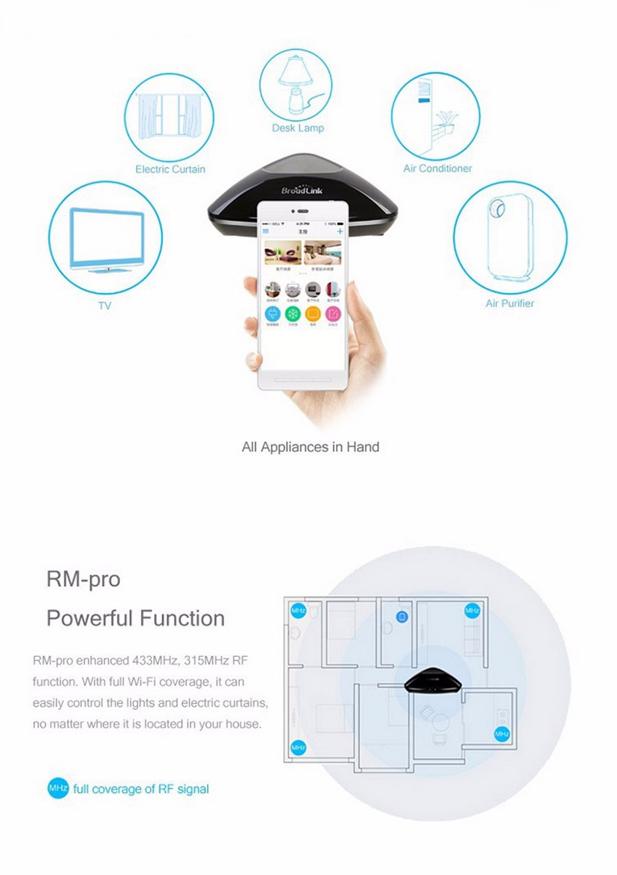Broadlink RM Pro Smart Intelligent WIFI/IR/RF Remote Controll Center System for iPhone Android Device - Black