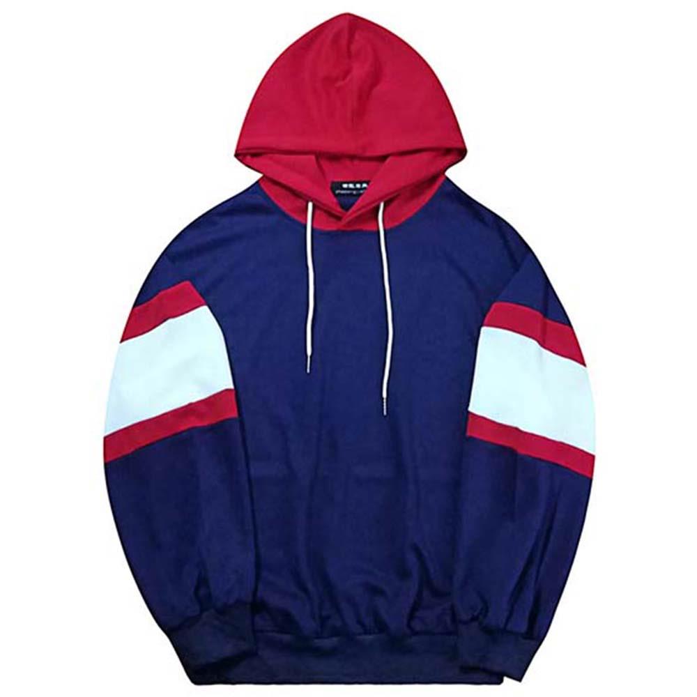 Men's Fashion Leisure Spell Color Hoodie Casual Loose Chemical Fiber Cotton Size XL - Blue