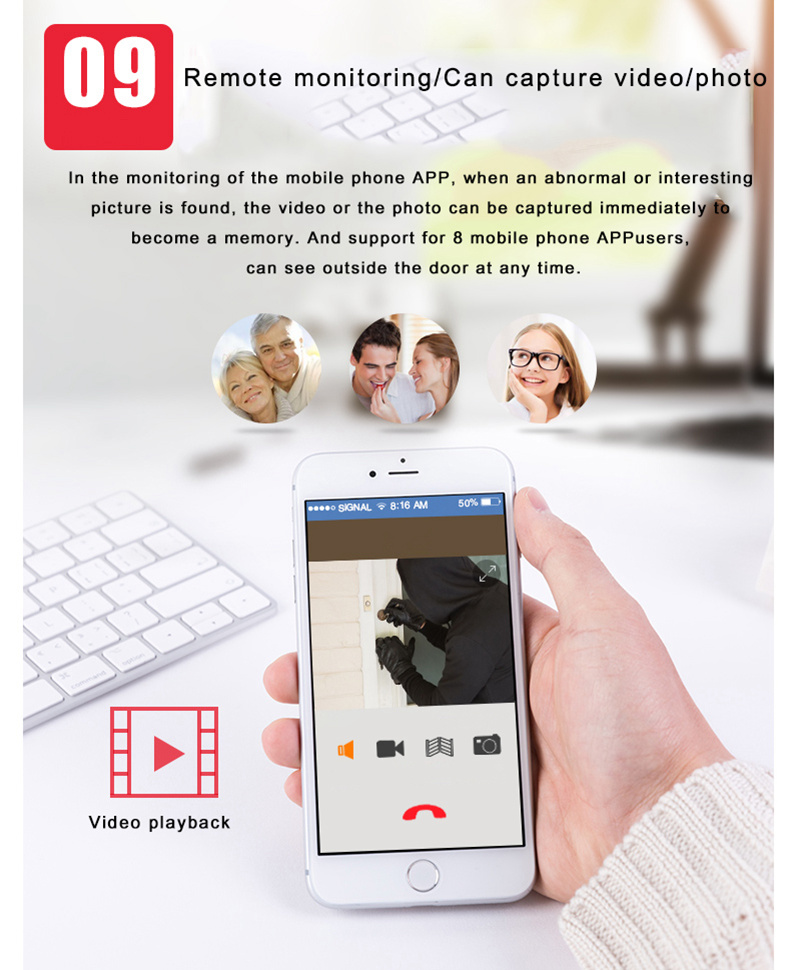 SY708G11 720P 7 Inch Video Door Peephole Camera Doorbell Intercom Kit 1-Camera 1-Monitor - Gold US Plug