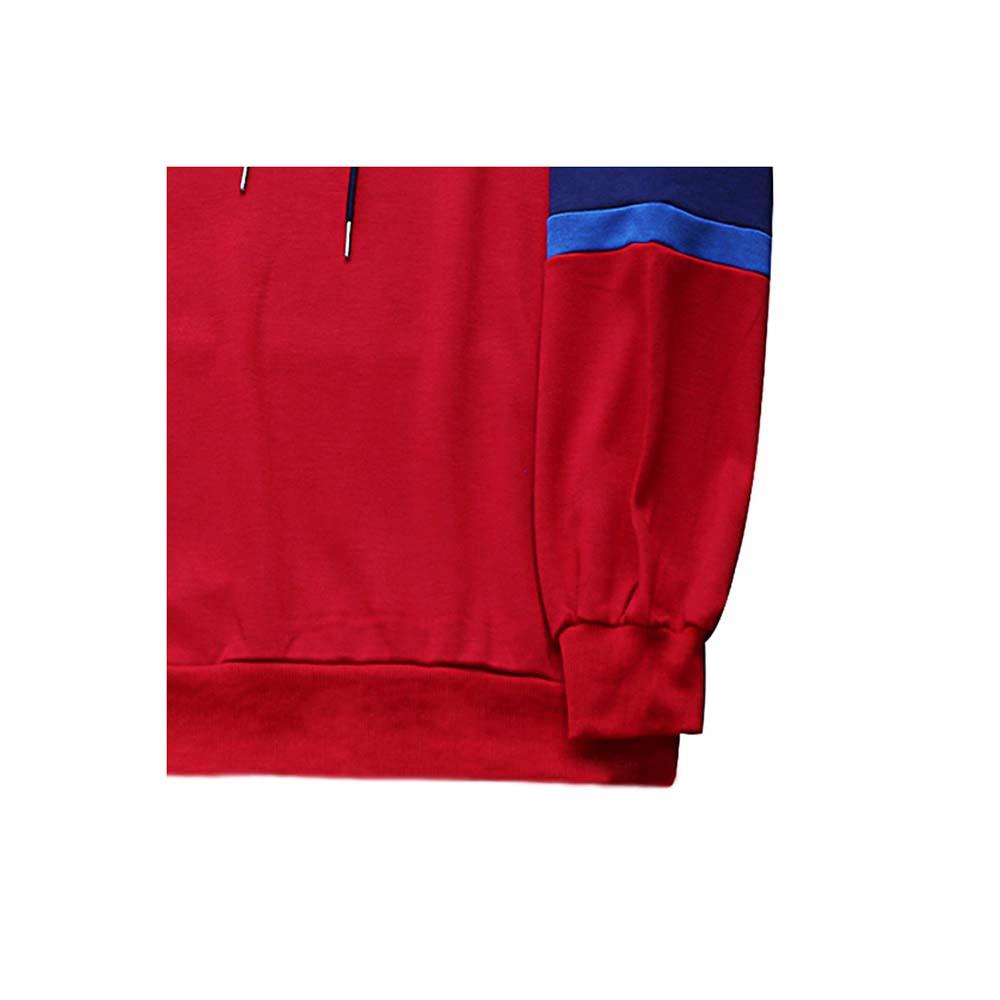Men's Fashion Leisure Spell Color Hoodie Casual Loose Chemical Fiber Cotton Size XXL - Red