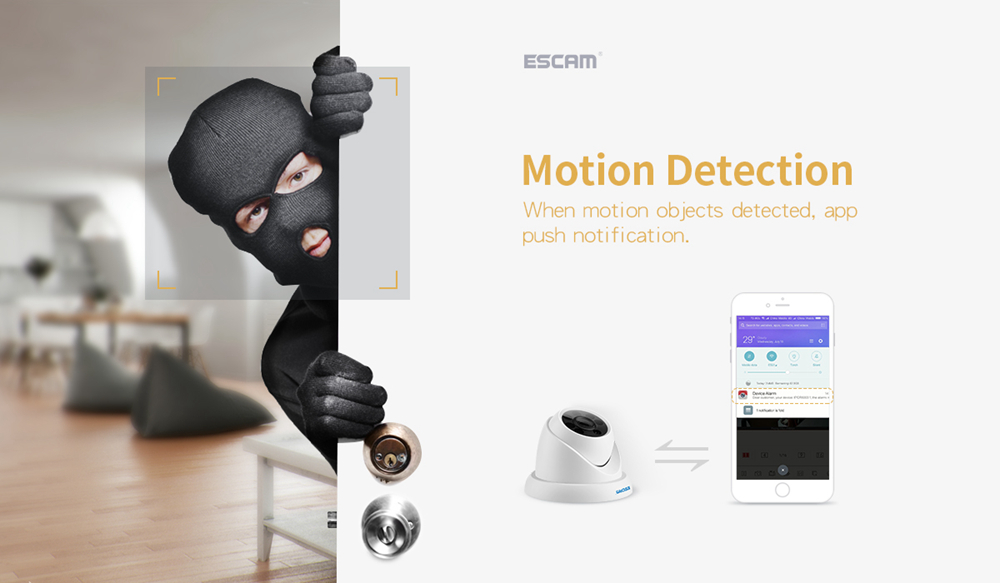 ESCAM QH001 Outdoor 1080P Dome IP Camera H.265 Day Night Vision Motion Detection Onvif Protocol 3D DNR IR distance - White/EU Plug