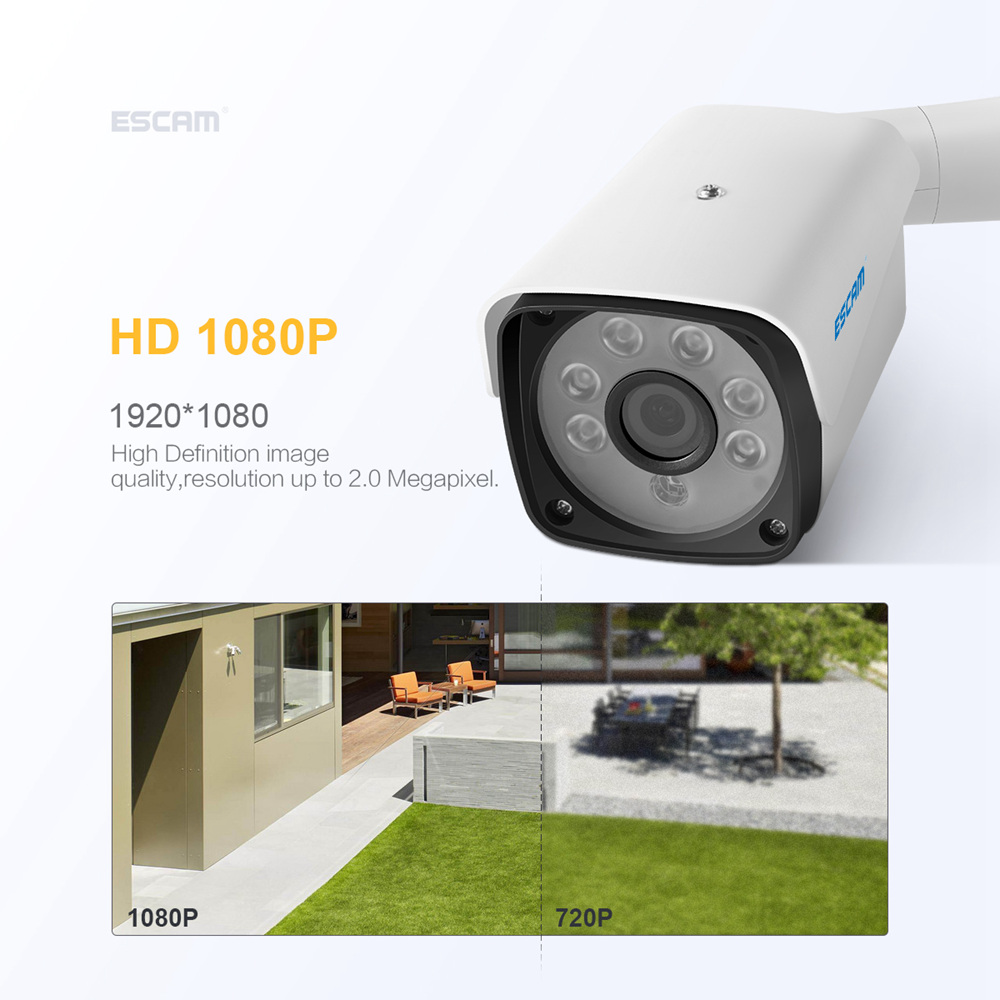 ESCAM QH002 HD 1080P 2MP P2P IR IP Outdoor Camera with Smart Analysis ONVIF H.265 - White EU Plug