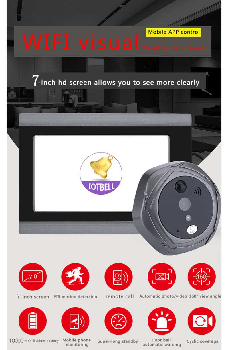 SY708G11 720P 7 Inch Video Door Peephole Camera Doorbell Intercom Kit 1-Camera 1-Monitor - Gold US Plug