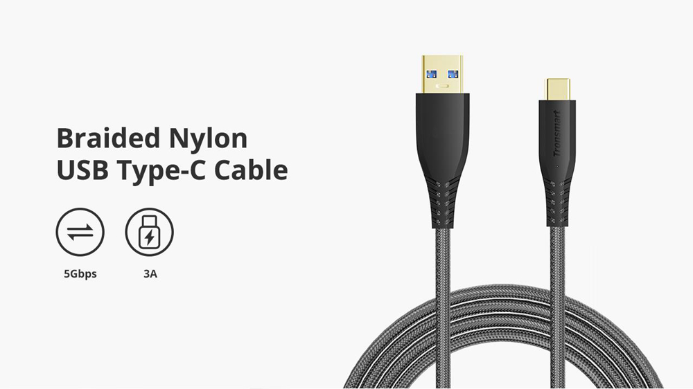 Tronsmart TAC01 3ft  USB Type C Cable USB C to USB 3.0 Cable Nylon Braided for MacBook/Galaxy Note 8/S9/Pixel/LG G6