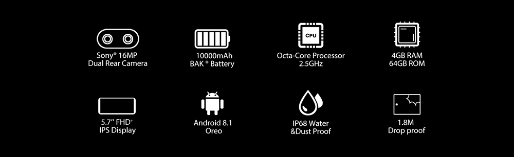 [HK Stock]Blackview BV9500 5.7 Inch 4G LTE Smartphone Helio P23 4GB 64GB Dual 16MP Rear Cameras Android 8.1 Water Resistant IP68 10000mAh Type-C Fast Charge NFC - Yellow