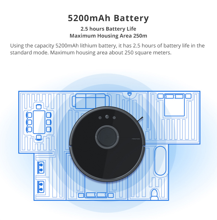 Xiaomi Mijia Roborock Vacuum Cleaner 2 Automatic Area Cleaning 2000Pa Suction 2 in 1 Sweeping Mopping Function LDS Path Planning 5200mAh Battery MI Vacuum Cleaner Upgraded Version - Black