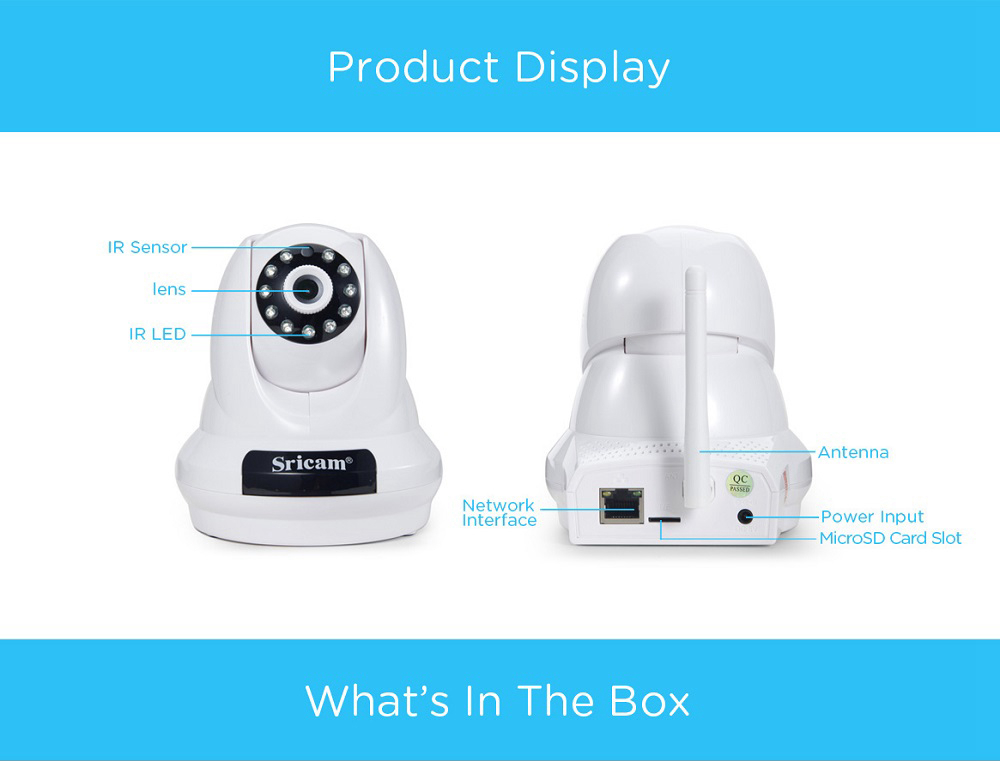 Sricam SP018 1080P Wifi IP Camera Wide-angle IR-CUT Infrared Night Vision Camera - White US Plug