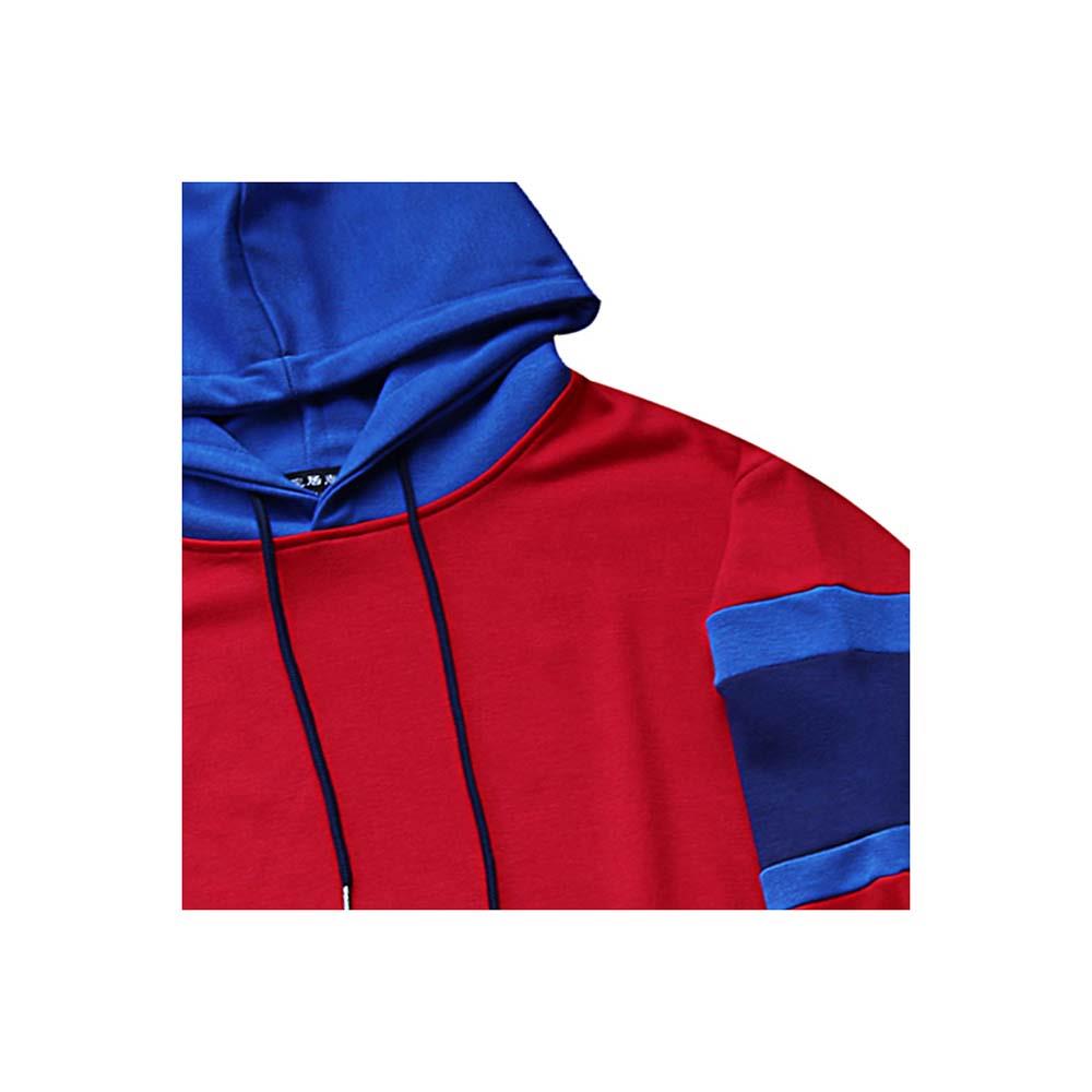 Men's Fashion Leisure Spell Color Hoodie Casual Loose Chemical Fiber Cotton Size XXL - Red