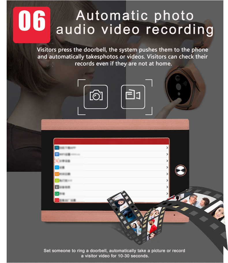 SY708G11 720P 7 Inch Video Door Peephole Camera Doorbell Intercom Kit 1-Camera 1-Monitor - Gold US Plug