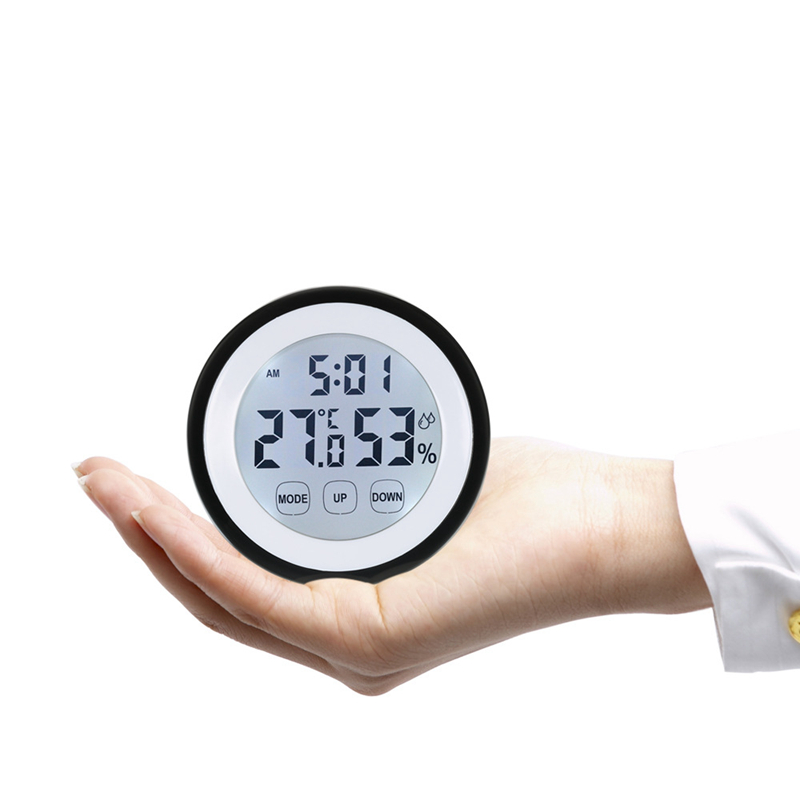 Electronic Temperature and Humidity Count Display Thermometer with Clock Alarm Function - Black