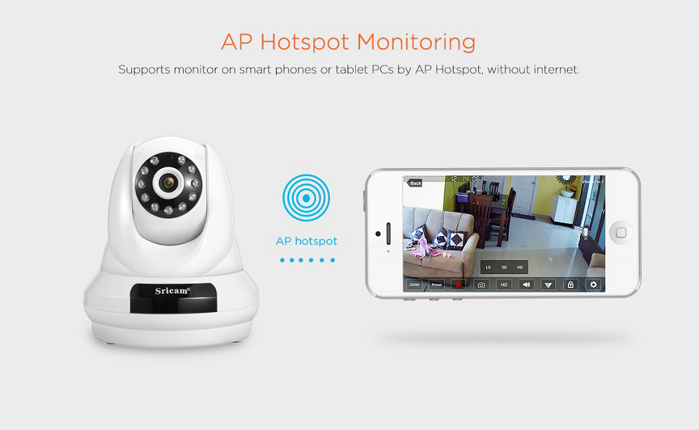 Sricam SP018 1080P Wifi IP Camera Wide-angle IR-CUT Infrared Night Vision Camera - White US Plug