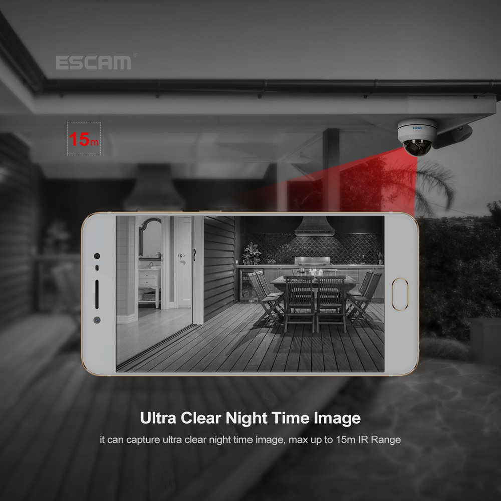 ESCAM PVR002 2MP HD 1080P IP PTZ Dome Camera 4X Zoom 2.8-12mm Lens Water Resistant Night Vision Motion Detection - White/US Plug