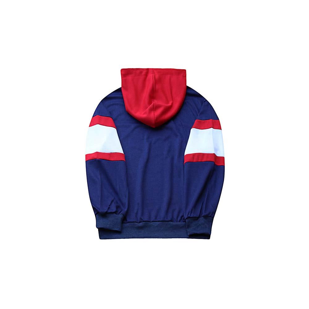 Men's Fashion Leisure Spell Color Hoodie Casual Loose Chemical Fiber Cotton Size XL - Blue