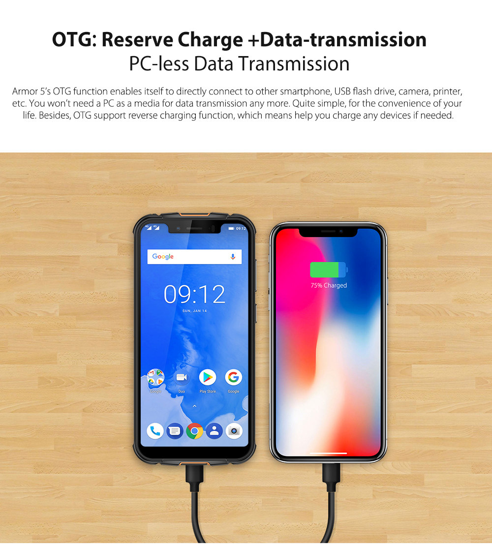 [HK Stock]Ulefone Armor 5 5.85 Inch 4G LTE Smartphone MT6763 4GB 64GB 16.0MP+5.0MP Dual Rear Cameras Android 8.1 IP68 Wireless Charging 5000mAh Type-C NFC - Blue
