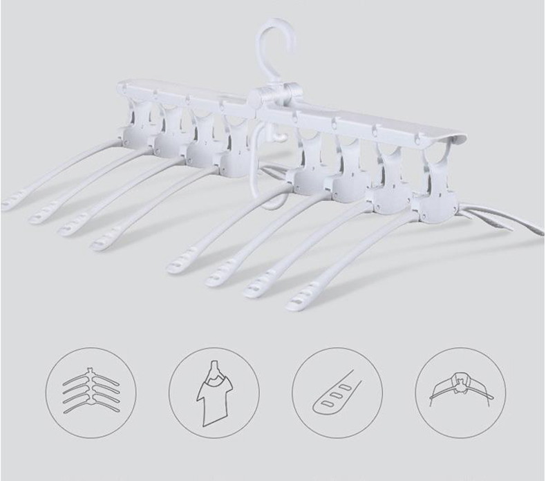Reversible Folding Clothes Hanger with 8 in 1 Quick-Fold Hangers & Non-Slip 360 Degree Swivel Hook - White