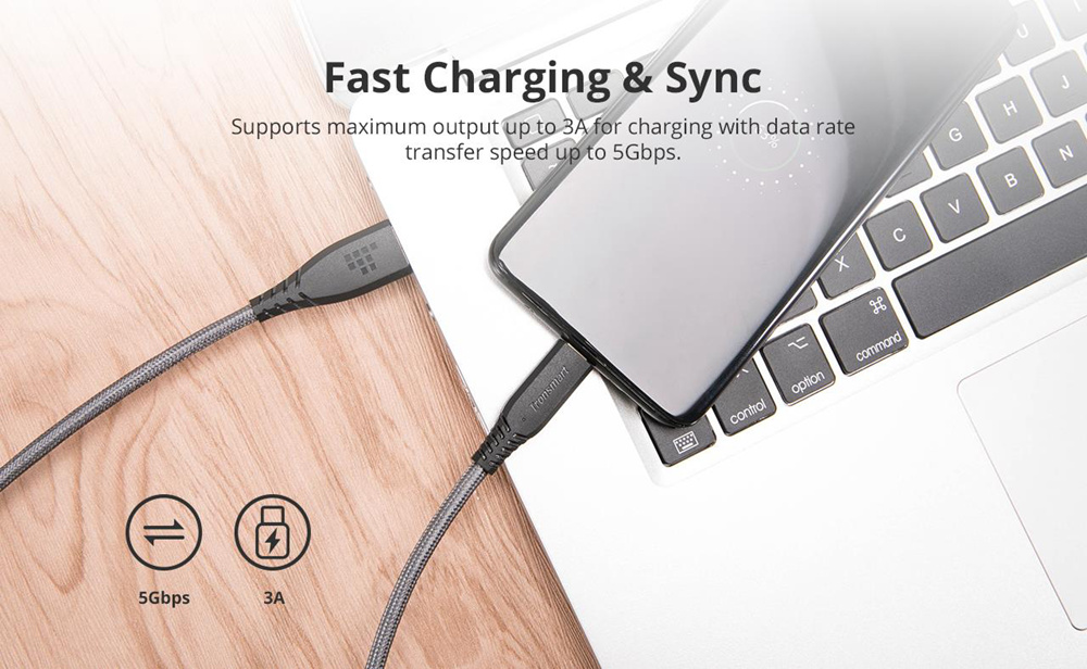 Tronsmart TAC02 6ft USB Type C Cable USB C to USB 3.0 Cable Nylon Braided for MacBook/Galaxy Note 8/S9/Pixel/LG G6
