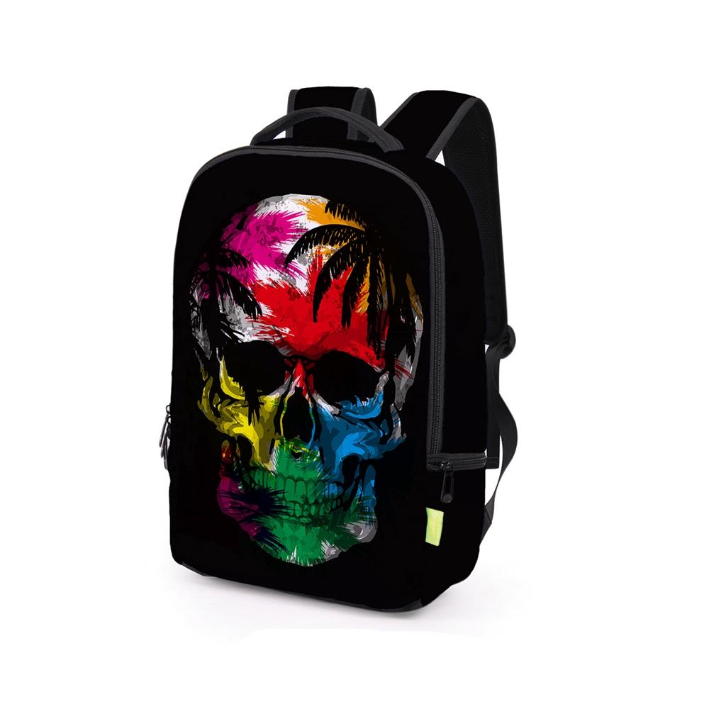 3D Creative Printed Coconut Tree Skull Pattern Men And Women Rucksack Travel Satchel Backpack - Black