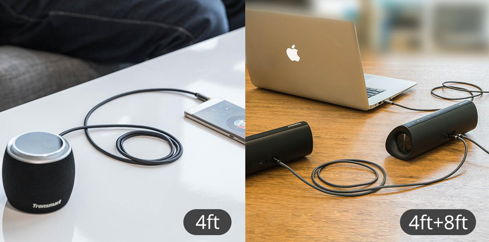 Tronsmart S3C01 3.5mm Male to Male Premium AUX Audio Cable 4ft/1.2m for Headphones, iPods, iPhones, iPads - Black