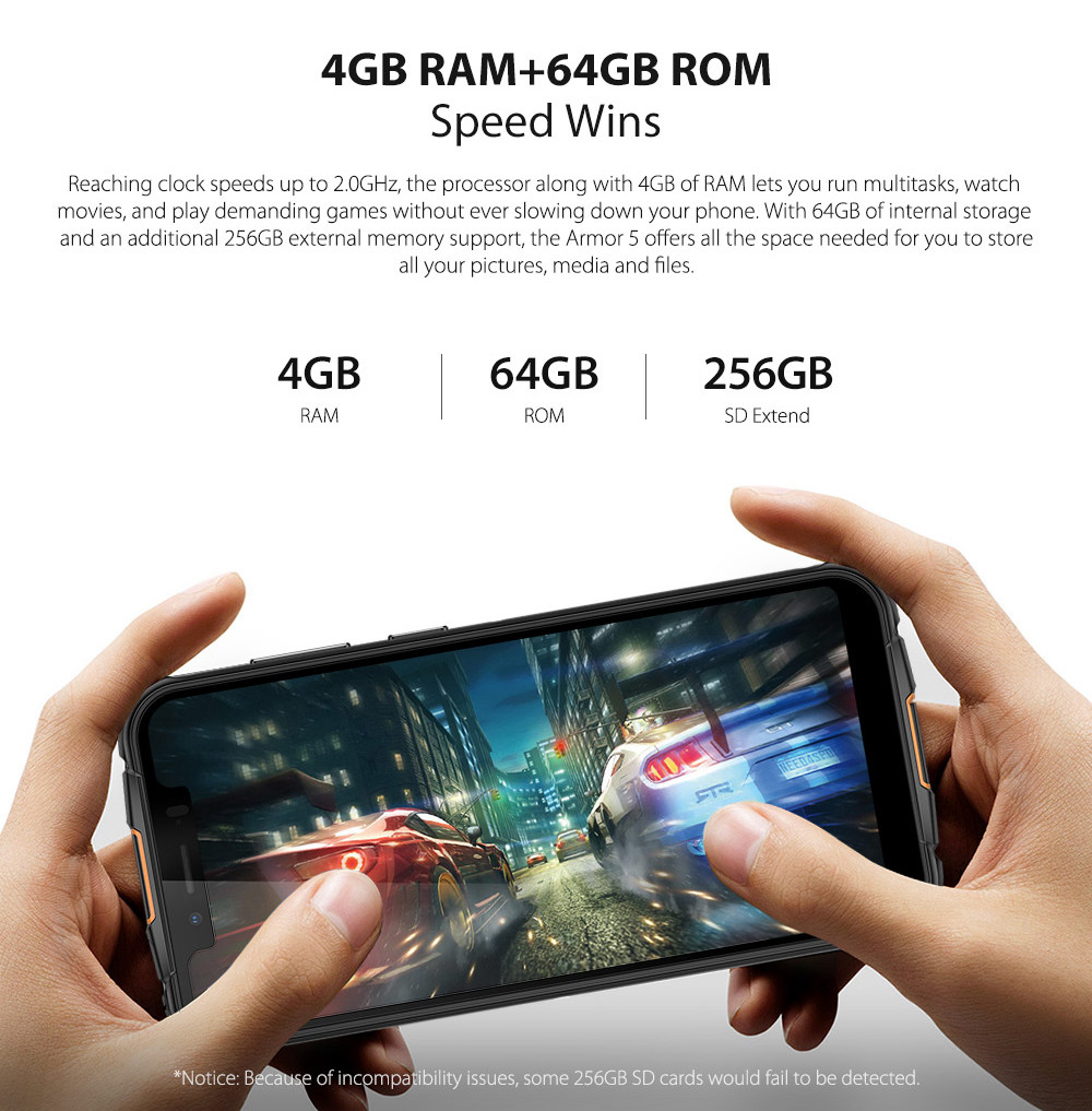 [HK Stock]Ulefone Armor 5 5.85 Inch 4G LTE Smartphone MT6763 4GB 64GB 16.0MP+5.0MP Dual Rear Cameras Android 8.1 IP68 Wireless Charging 5000mAh Type-C NFC - Blue