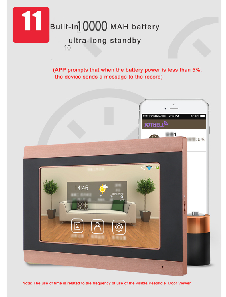 SY708G11 720P 7 Inch Video Door Peephole Camera Doorbell Intercom Kit 1-Camera 1-Monitor - Gold US Plug