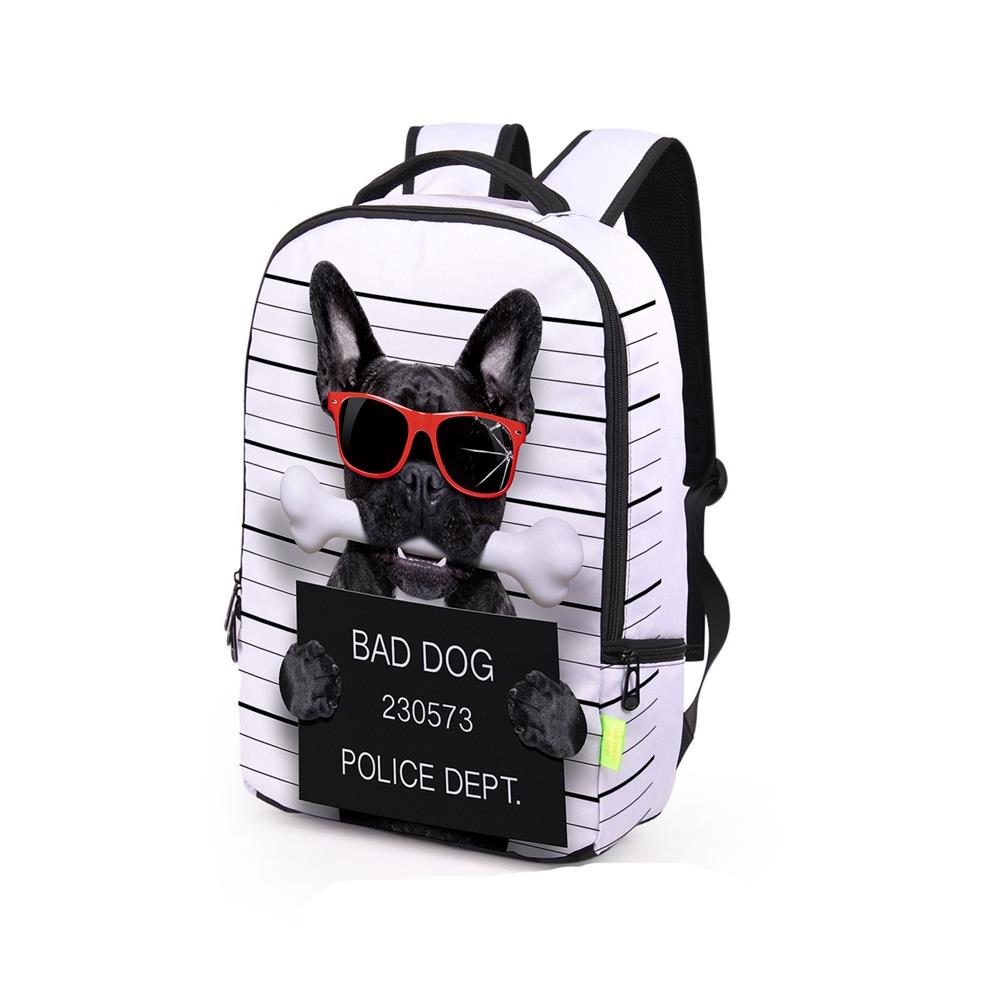 3D Creative Printed Bad Dog Pattern Men And Women Rucksack Travel Satchel Backpack - White
