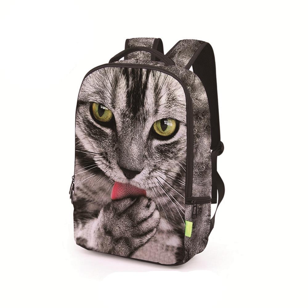 3D Creative Printed Naughty Cat Pattern Men And Women Rucksack Travel Satchel Backpack - Multi Color