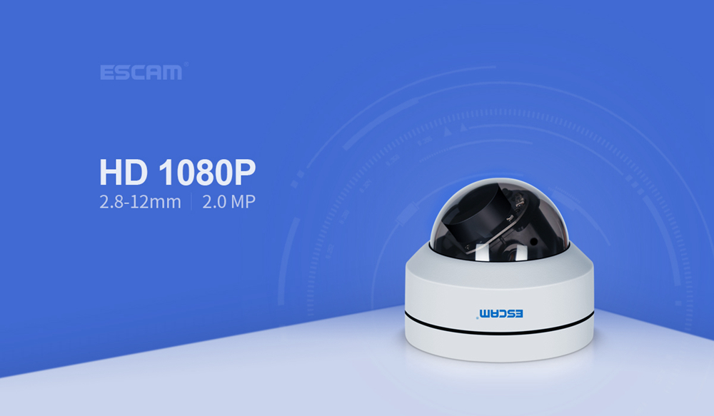 ESCAM PVR002 2MP HD 1080P IP PTZ Dome Camera 4X Zoom 2.8-12mm Lens Water Resistant Night Vision Motion Detection - White/US Plug