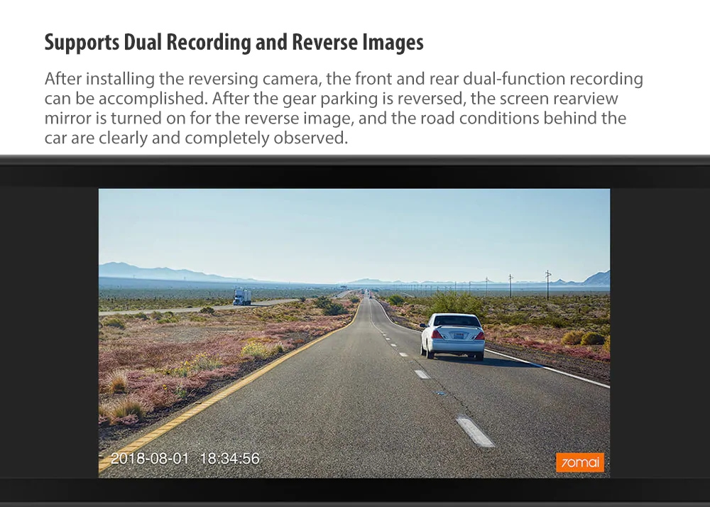 Xiaomi 70mai Smart Rearview Mirror Lite 6.86 Inch IPS Display Car DVR Camera 1080P Video Recorder 140 Degree Wide Angle ADAS Driver Assistance System - Black