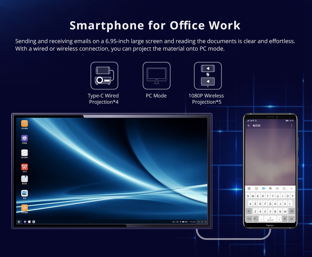 HUAWEI Honor Note 10 6.95 Inch 4G LTE Smartphone Kirin 970 6GB 64GB 24.0MP+16.0MP Dual Rear Cameras Android 8.1 Type-C Fast Charge NFC - Black