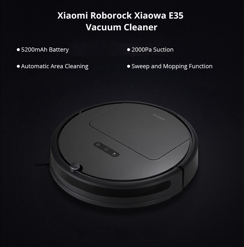 [HK Stock][International Version]Xiaomi Roborock Xiaowa E35 Vacuum Cleaner 2000Pa Suction 5200mAh Battery 2 In 1 Sweeping & Mopping - Black