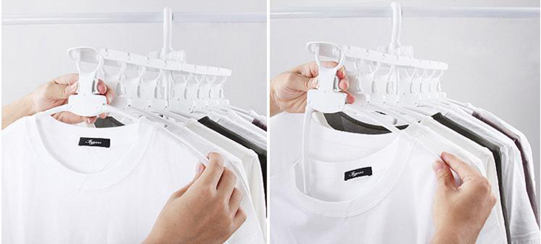 Reversible Folding Clothes Hanger with 8 in 1 Quick-Fold Hangers & Non-Slip 360 Degree Swivel Hook - White