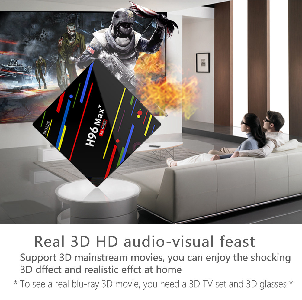 H96 MAX+ Android 8.1 RK3328 KODI 17.6 4GB/64GB 4K TV BOX Support YouTube Netflix Dual Band WiFi LAN USB3.0