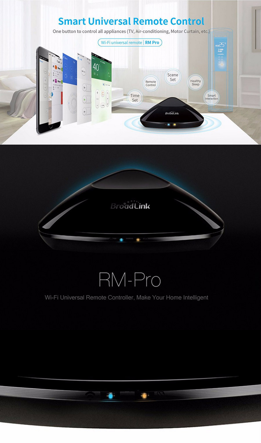 Broadlink RM Pro Smart Intelligent WIFI/IR/RF Remote Controll Center System for iPhone Android Device - Black