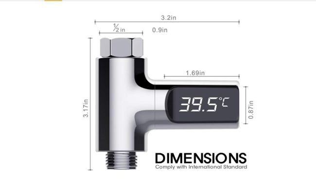 LED Digital Shower Thermometer Battery Free Real-time Water Celsius Thermometer Monitor 360 Degree Rotatable for Kids Adults - Silver