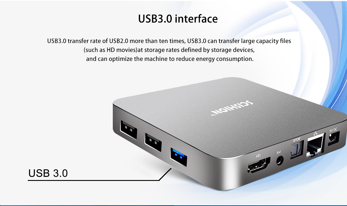 SCISHION AI ONE RK3328 Android 8.1 KODI 17.6 4GB/32GB 4K TV Box with LED Display WIFI Bluetooth LAN USB3.0