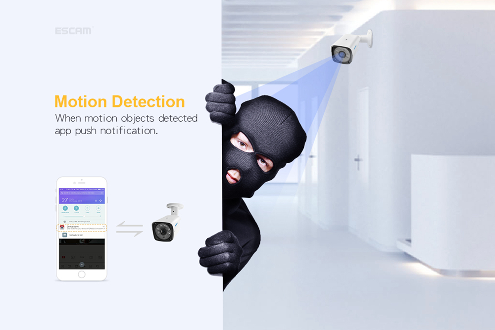 ESCAM QH002 HD 1080P 2MP P2P IR IP Outdoor Camera with Smart Analysis ONVIF H.265 - White EU Plug