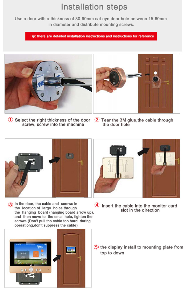 Sy708b11 720p 7 Inch Video Peephole Doorbell Black Us Plug