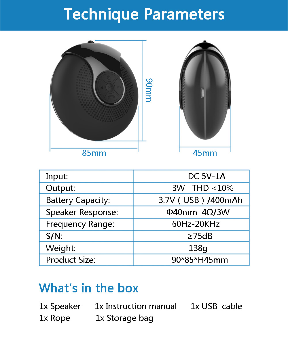S6 Portable Rotary Speaker Bluetooth 4.2 4Ω 3W -Black