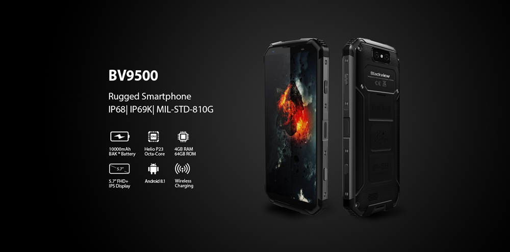 [HK Stock]Blackview BV9500 5.7 Inch 4G LTE Smartphone Helio P23 4GB 64GB Dual 16MP Rear Cameras Android 8.1 Water Resistant IP68 10000mAh Type-C Fast Charge NFC - Yellow
