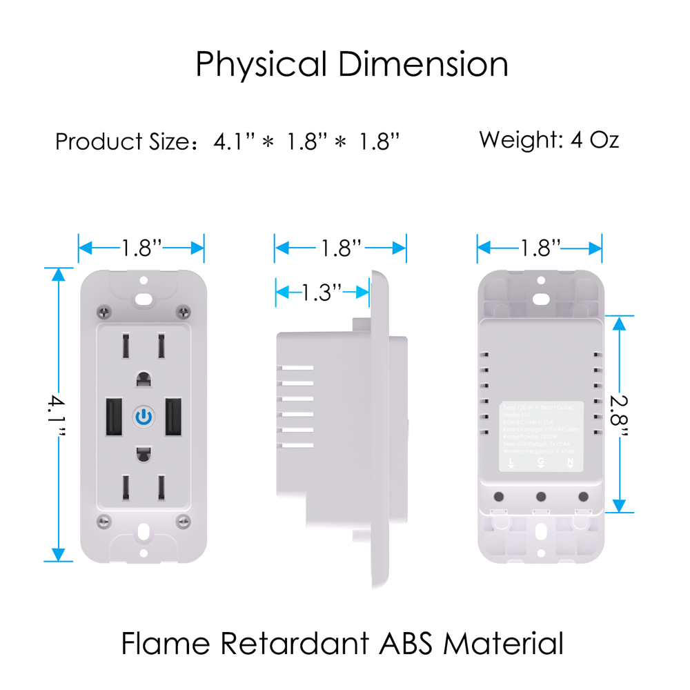Geekbes Smart Wall Socket WiFi Remote Control Wall Outlet Socket with 2USB Charging Port Works with Amazon Alexa & Google Home - White/US Plug