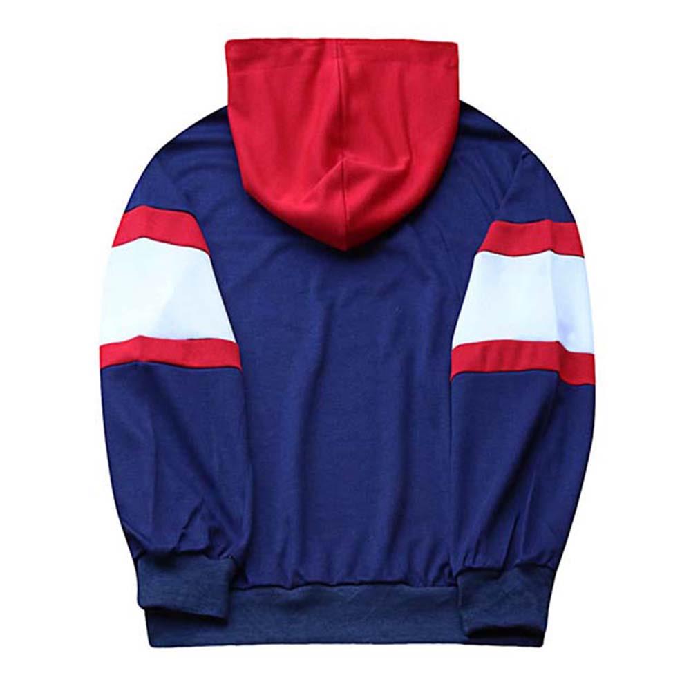 Men's Fashion Leisure Spell Color Hoodie Casual Loose Chemical Fiber Cotton Size XL - Blue