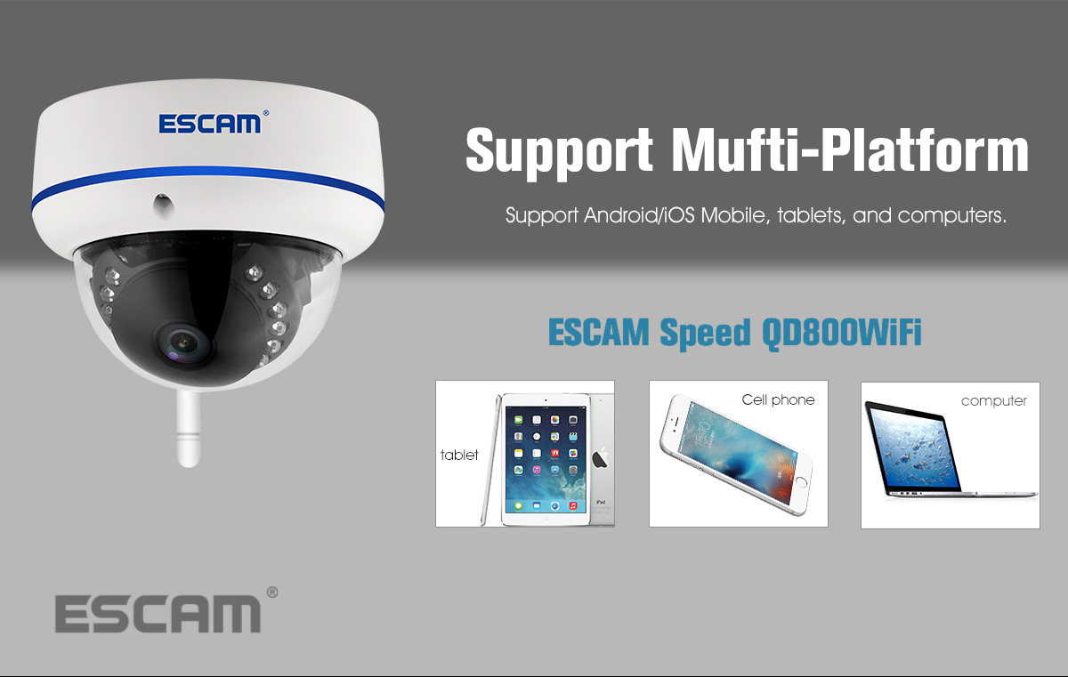 ESCAM Speed QD800WIFI 2MP 1080P WiFi Outdoor IP IR Dome Camera IP66 Onvif P2P Night Vision Camera - White