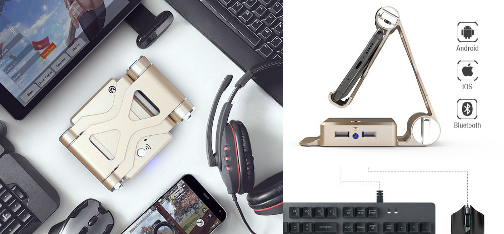GameSir X1 Bluetooth BattleDock Converter Keyboard and Mouse for FPS Games/RoS/Knives Out/Free Fire -Gold
