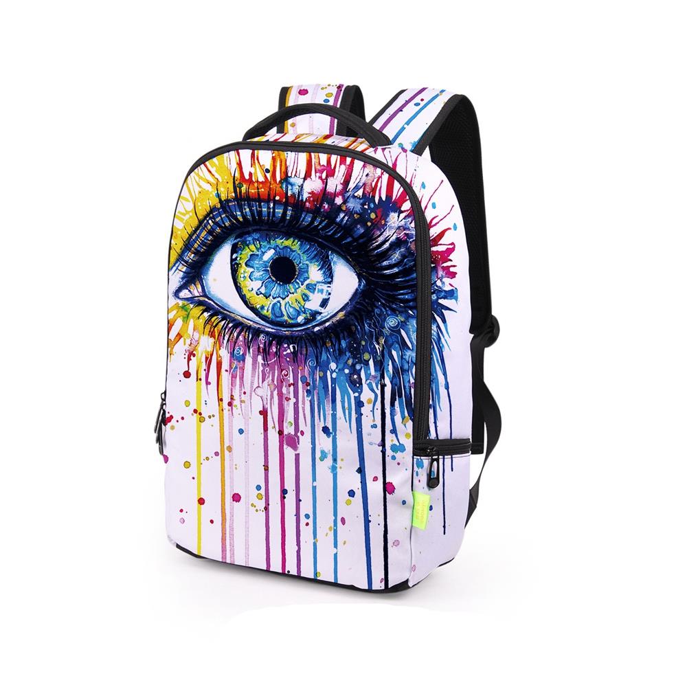 3D Creative Printed Eye Pattern Men And Women Rucksack Travel Satchel Backpack - White