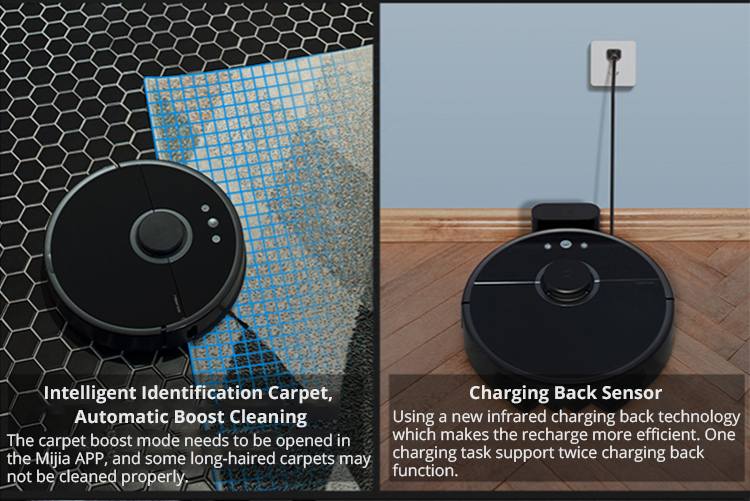 Xiaomi Mijia Roborock Vacuum Cleaner 2 Automatic Area Cleaning 2000Pa Suction 2 in 1 Sweeping Mopping Function LDS Path Planning 5200mAh Battery MI Vacuum Cleaner Upgraded Version - Black