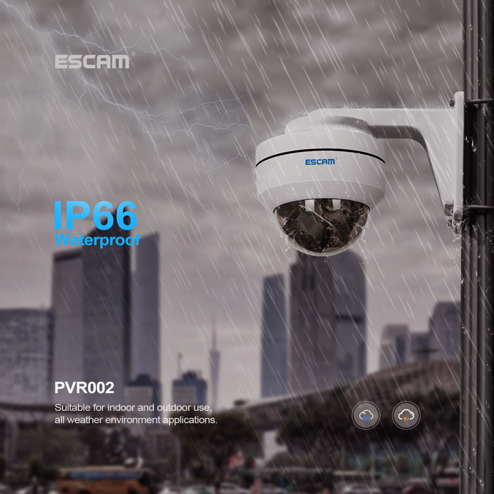 ESCAM PVR002 2MP HD 1080P IP PTZ Dome Camera 4X Zoom 2.8-12mm Lens Water Resistant Night Vision Motion Detection - White/US Plug