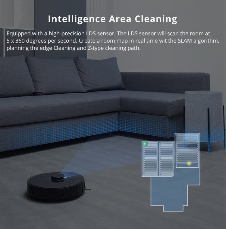 Xiaomi Mijia Roborock Vacuum Cleaner 2 Automatic Area Cleaning 2000Pa Suction 2 in 1 Sweeping Mopping Function LDS Path Planning 5200mAh Battery MI Vacuum Cleaner Upgraded Version - Black