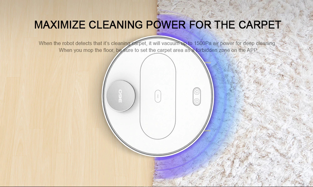 360 S6 Automatic Robotic Vacuum Cleaner 1500Pa Suction 2 in 1 Sweeping Mopping LDS Path Planning - White