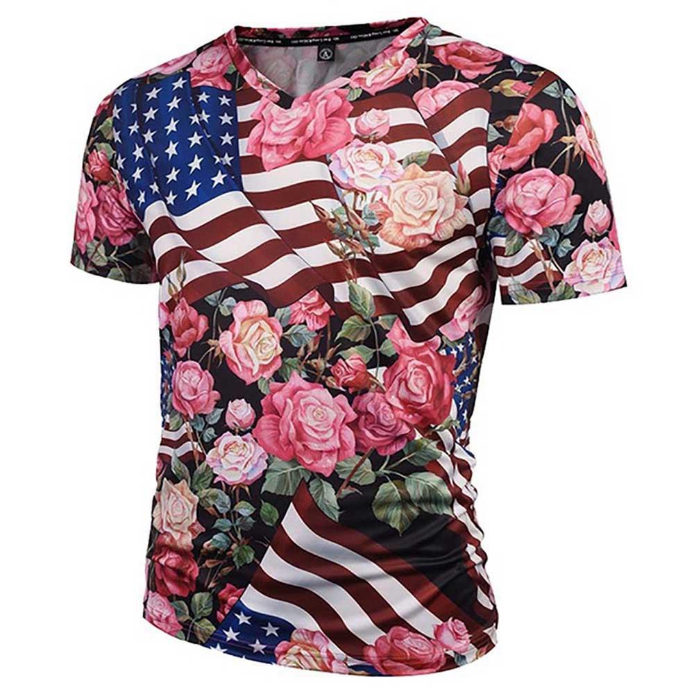 3D Printed Floral Pattern Men's Summer Unisex Short Sleeve T-shirt Size 4XL - Multi Color