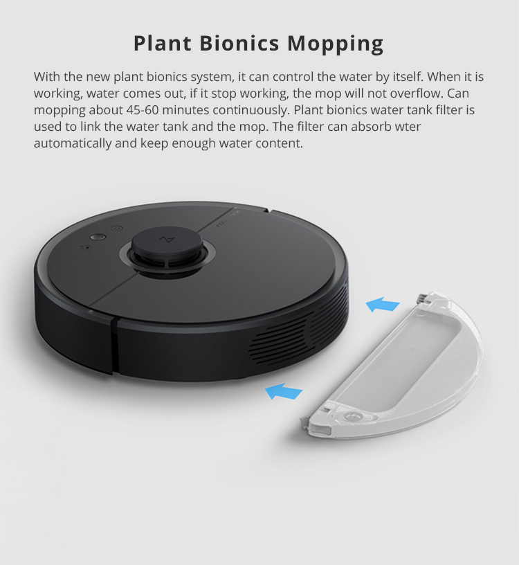 Xiaomi Mijia Roborock Vacuum Cleaner 2 Automatic Area Cleaning 2000Pa Suction 2 in 1 Sweeping Mopping Function LDS Path Planning 5200mAh Battery MI Vacuum Cleaner Upgraded Version - Black